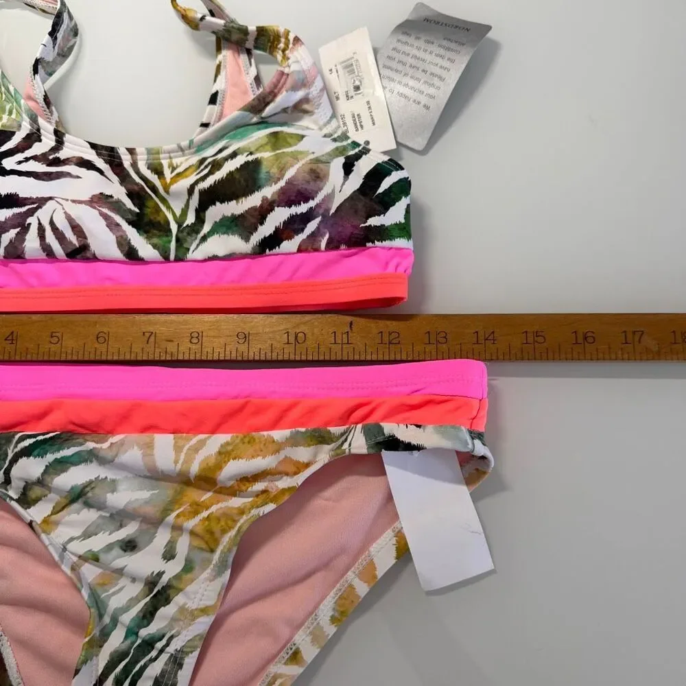Beach Lingo Multicolor Two-Piece Zebra Print Swimsuit Bikini Set Size 14 NWT